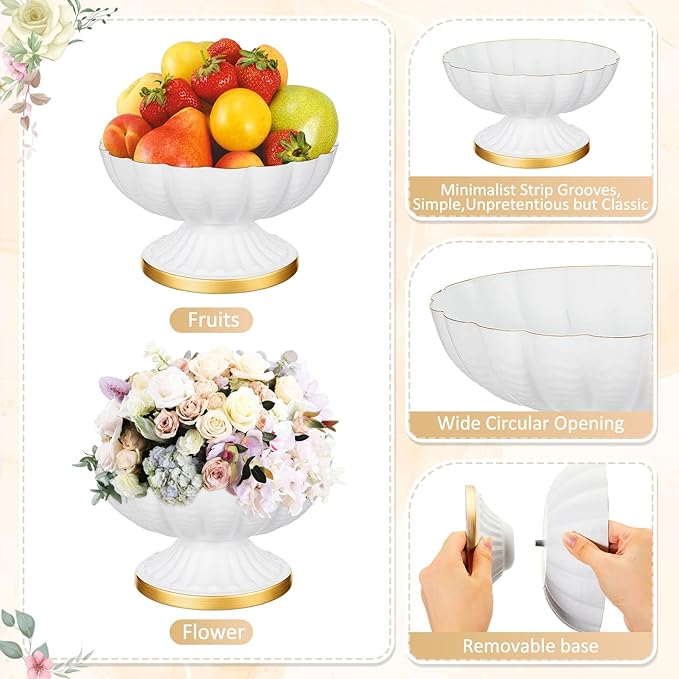 4 Pcs Metal Compote Bowl for Centerpiece Flower Holder Small Compote Vase Indoor Outdoor Flowers Fruits Plant for Christmas Wedding Home Party Decoration (Medium,White)