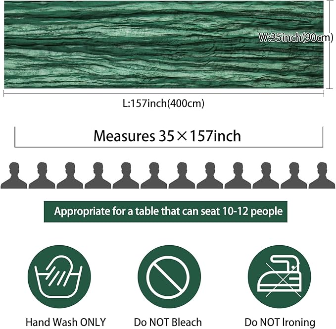12 Pack 13Ft Cheesecloth Table Runner 35x157 Inch Boho Gauze Table Runner Cheese Cloth Long Rustic Table Runners for Wedding Bridal Shower Birthday Party Table Decor (Dark Green)