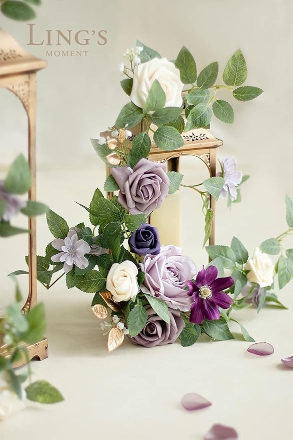 Ling's moment Artificial Wedding Flowers 1.5" Rose Buds and 2" Petite Roses 25pcs Cream w/Stem for DIY Wedding Boutonniere Wrist Corsages Bouquets Centerpieces Arrangements