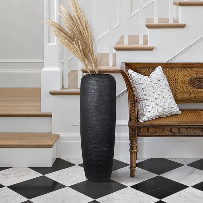 Large Rustic Ceramic Black Vase,23.6 Inch Tall Pottery Farmhouse Decor Floor Vase Vintage Flower Vases for Home Living Room Entryway Table Centerpiece Decor,Terracotta Vases,Wedding Gift