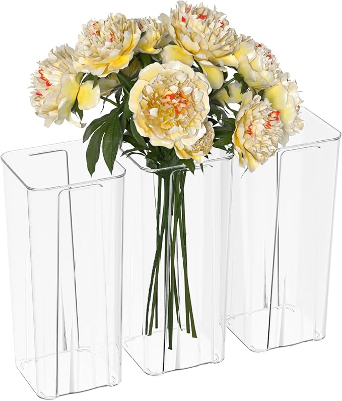 Sadstory Acrylic Tall Square Flower Vases, Clear Plastic Table Vases for Centerpieces, 6 Packs