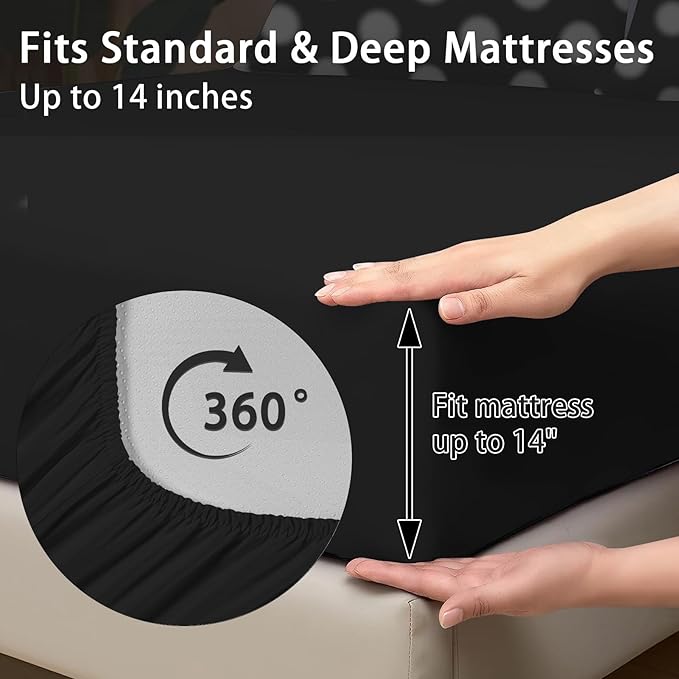 Comforter Set King Size, Polka Dot 7 Pcs Bedding for Kids and Adults, Black and White Bed Sheet Sets with Fitted Sheet 2 Pillowcase & 2 Sham for Bedroom Bed Decor