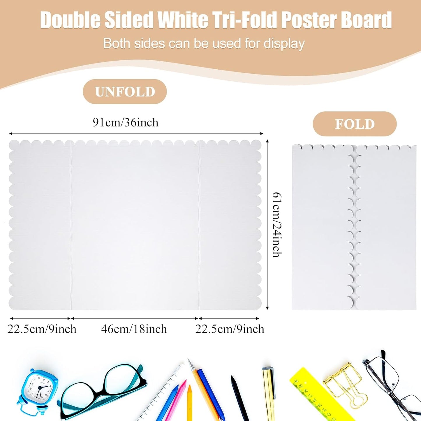 Trifold Poster Display Boards - 24 Pcs White 24 x 36 Inch for Science Fair & Photo Exhibitions