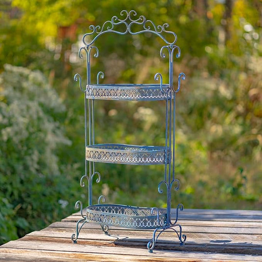 3 Tier Ornate Metal Plant Stand (Cobalt Blue)