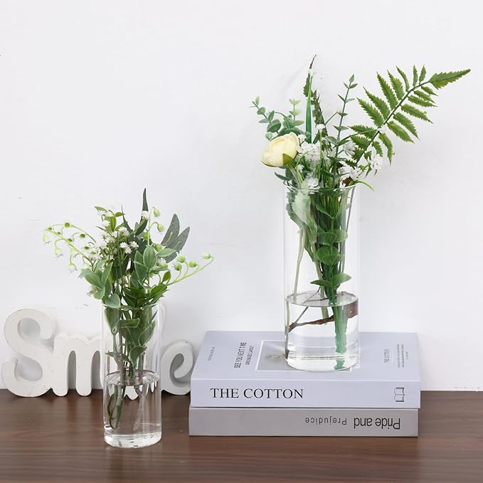 Fixwal 48pcs Clear Glass Cylinder Vases, 4, 6, 8, 10 Inch Tall Cylinder Vases for Centerpieces, Glass Flower Vase, Floating Candle Holder Vase for Table Shelf, Party, Wedding, Home Decor