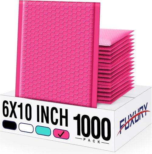 Fuxury Bubble Mailers - 6x10" Pink Padded Envelopes | 1000-Pack Strong Adhesion for Small Business Shipping
