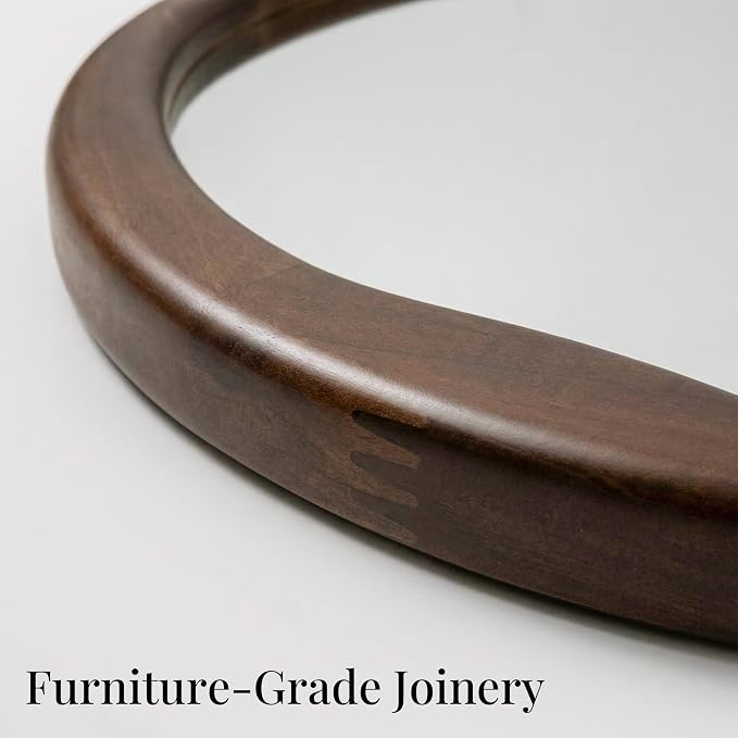 Dark Walnut Round Wall Mirror 24 Inch, Solid Wood Framed Mirror with Asymmetrical Wavy Inner Edge for Entryway, Organic Decor for Hallway & Bathroom
