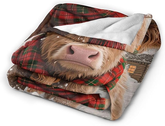 Highland Cow Blanket Christmas Cattle Throw Blanket Winter Snow Soft Cozy Fleece Fuzzy Stuffed Plush Farm Animal Flannel Gifts for Girls Women Boys Kids Adults 40''x50''