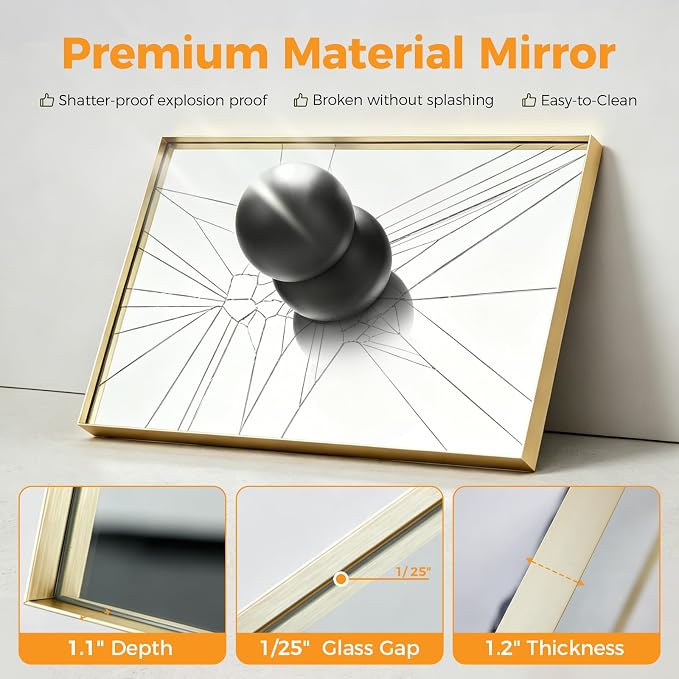 Sweetcrispy Bathroom Mirrors for Over Sink, 24" x 36" Rectangle Wall Mount Mirror with Metal Frame, Modern Vanity Mirror with Tempered Glass, for Home Decor, Anti-Rust, Gold