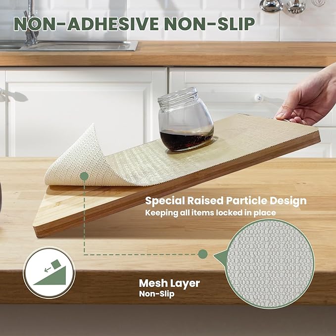 Drawer Liner and Shelf Liner for Kitchen Cabinet Liner Non-Adhesive Non-Slip Shelf Paper, Thick Strong Grip Waterproof Easy to Clean for Shelves, Cupboard, Desks, Khaki, 12 in x 10 FT