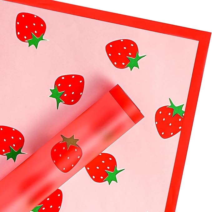WRAPAHOLIC 20 Sheets Flower Wrapping Paper - 22.4 x 22.4 inch Red Strawberry Water-Resistant Floral Bouquet Wrapping Paper, Florist Supplies Packaging for Graduation Ceremony Gift DIY