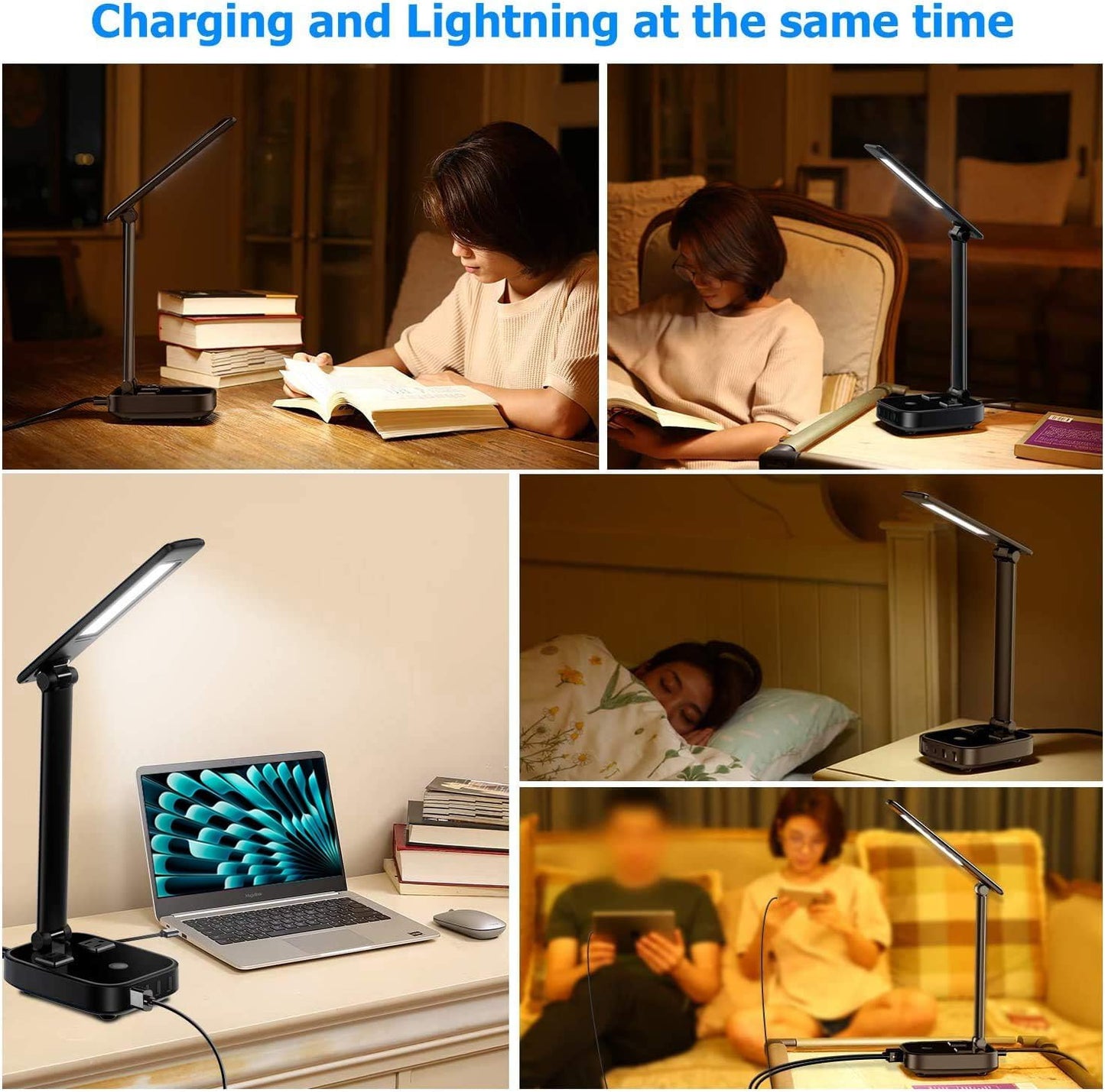 Yostyle LED Desk Lamp - 4 USB Charging Ports & 2 AC Outlets | 3-Level Brightness, Touch Control