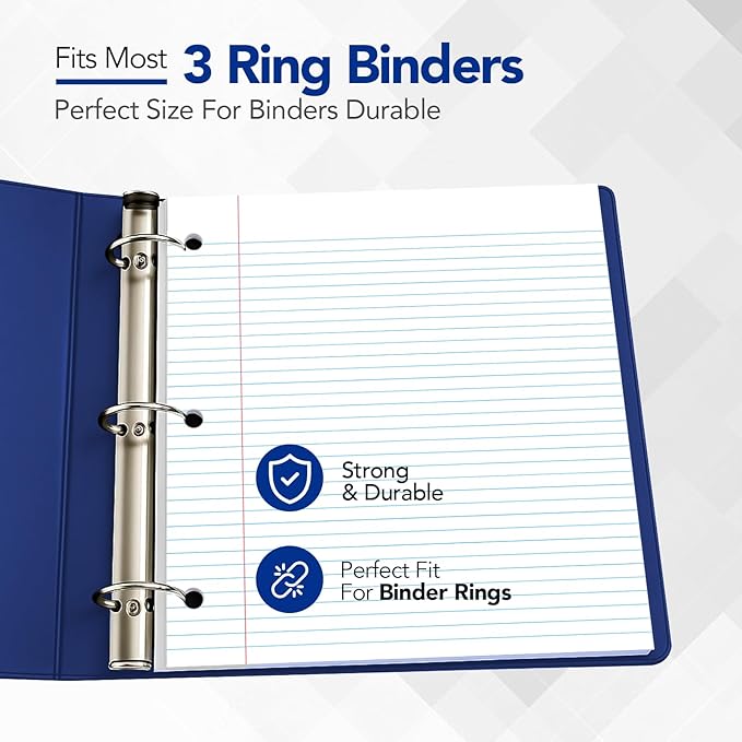 KAISA Loose Leaf Notebook Paper, Wide Ruled, 300 Sheets Per Lined Paper, 8" x 10.5", 3 Hole Punched for 3 Ring Binder, Canary, Made In USA