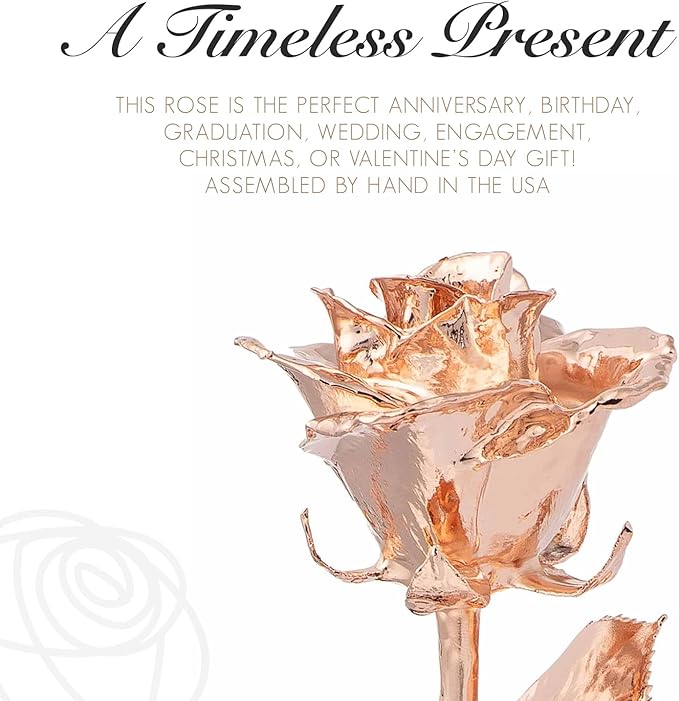 Forever Rose Enchanted Preserved with Real Gold Dipped Rose Lasts Forever | Includes Wood Base & Glass Dome | Rose Gold Roses Assembled by Hand in The USA | Romantic Gifts for Women
