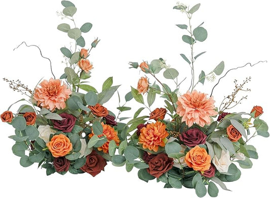 Ling's moment 22" Tall Fall Free Standing Artificial Flowers Arrangements 2 pcs Fall Wedding Aisle Runner Chair Decorations Fake Terracotta Arch Entryway Ceremony Reception Church Rose Floral Party