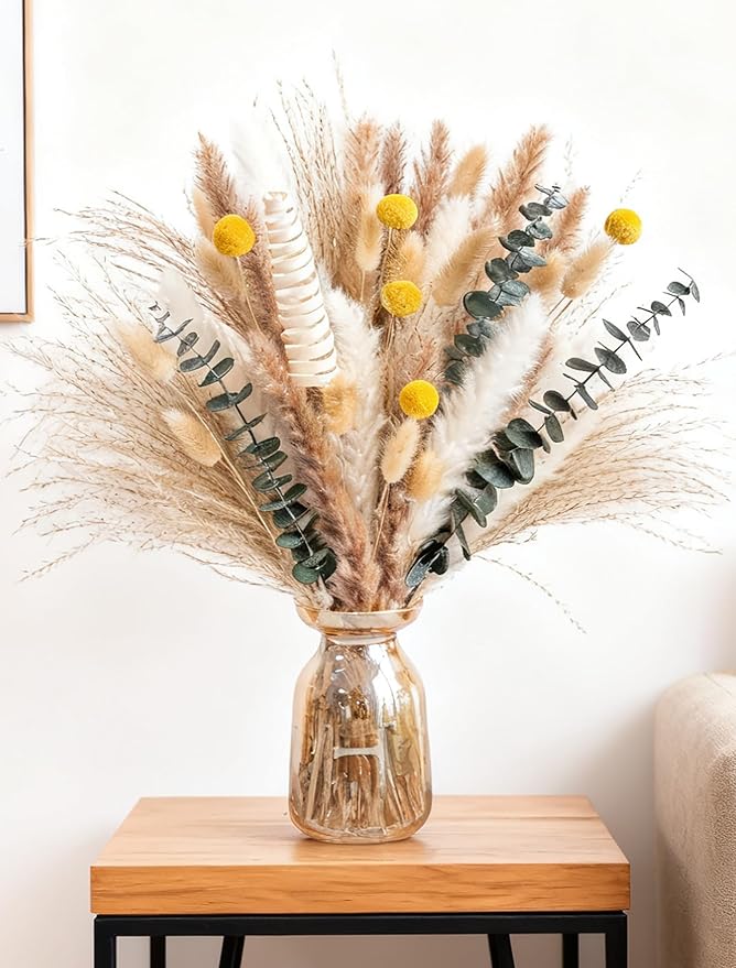 Pampas Grass Boho Decor Bouquet - Natural Dried Flowers Including Billy Balls,Eucalyptus,Bunny Tails Grass,Multi-Scene Decor for Home/Wedding/Living Room/Entryway | Versatile Ins-Style Home Ornament