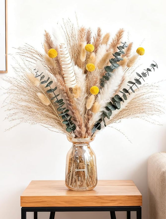 Pampas Grass Boho Decor Bouquet - Natural Dried Flowers Including Billy Balls,Eucalyptus,Bunny Tails Grass,Multi-Scene Decor for Home/Wedding/Living Room/Entryway | Versatile Ins-Style Home Ornament