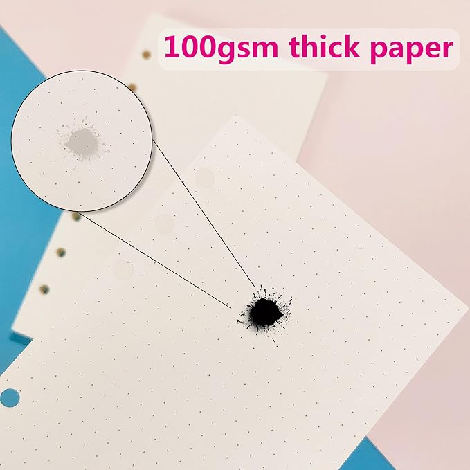 A6 Loose Leaf Refill Paper, 171x94mm, 135 Sheets Dot Grid Planner Refills, 6-Ring Binder Compatible, 100GSM Insert Papers for Notebooks, School, Office, College Notes, Journaling & Printing