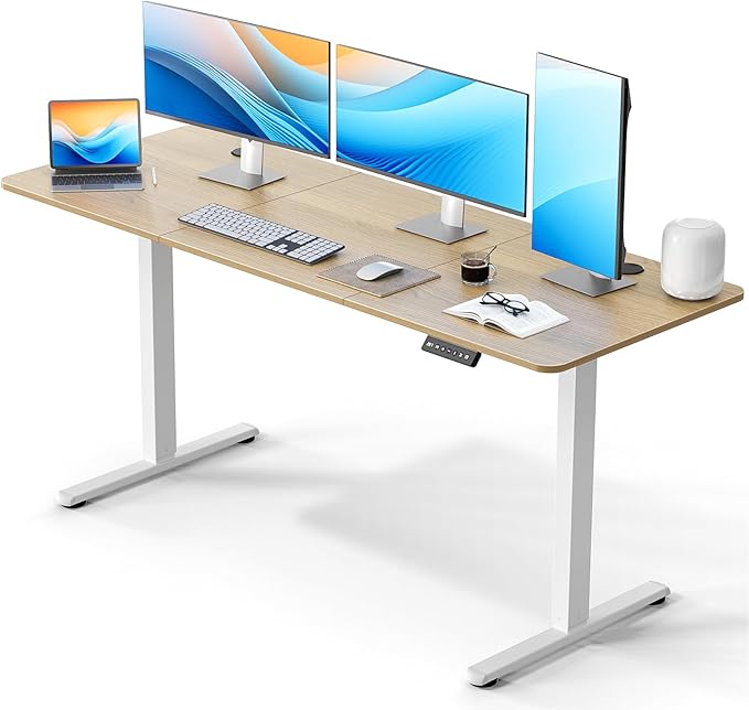 Electric Standing Desk 63 x 24 Inches, Height Adjustable Sit Stand Home Office Computer Desk with Memory Presets,Wood Color