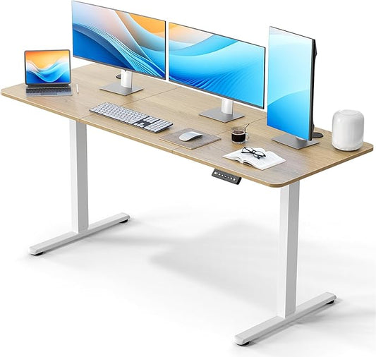 Electric Standing Desk 63 x 24 Inches, Height Adjustable Sit Stand Home Office Computer Desk with Memory Presets,Wood Color