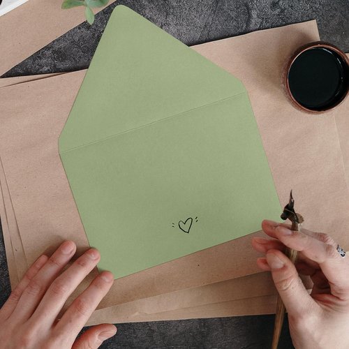 Goefun Sage Green Envelopes - 100 Pack V Flap Printable Invitations & Gift Cards | 5.25 x 7.25 in, 120GSM