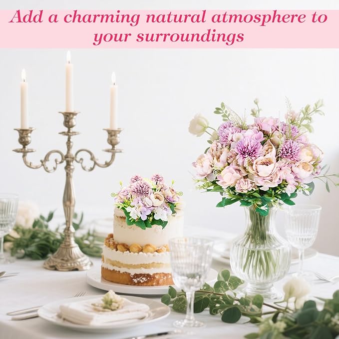 Olgaa 12 Bundles Peonies Artificial Flowers Silk Flowers Fake Peony Bouquet Faux Peonies Flowers Bulk for Wedding Decor Centerpiece Table Decorations (Light Purple)