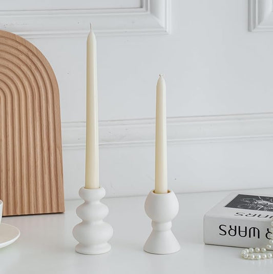 Taper Ceramic Candle Holders, Set of 2 Matte Boho Decorative Candlestick Holders,Table Decor Centerpiece for Home Decor Dinning Wedding Party Aromatherapy Votive (White, Style A)