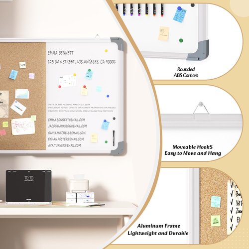 Cork Board & White Board Combo by [Brand Name] - 24x18 Inch for Office, Home & School | Includes Markers & Eraser