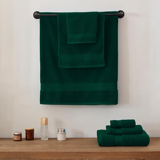 COZYART Dark Green Towels Set for Bathroom 3Pcs, Turkish Cotton Bath Towels Sets for Bathroom Soft Highly Absorbent 650 GSM with 1 Bath Towel, 1 Hand Towel, 1 Washclothe