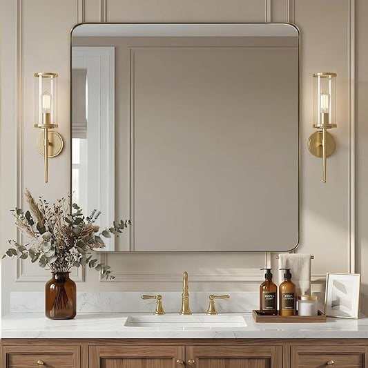 ANDY STAR Gold Bathroom Mirrors for Over Sink, 36x36 Inch Brushed Gold Wall Mirror, Rectangular Metal Framed Vanity Mirror -Modern Clean Design with Superior Stainless Steel Frame
