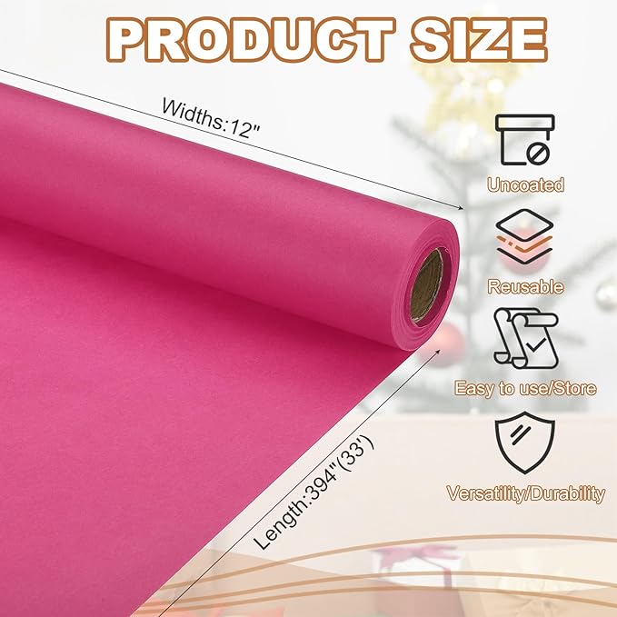 PATIKIL Wrapping Paper, 12" x 394"(33') 70 GSM Craft Paper Roll Kraft Packing Paper for Poster Bulletin Board, Gift Wrapping, Dark Pink