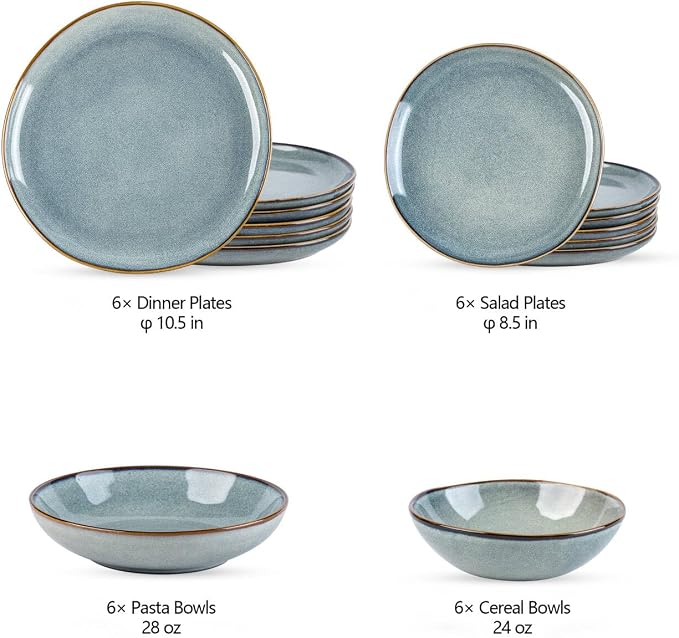 AmorArc Ceramic Dinnerware Sets,Handmade Reactive Glaze Stoneware Plates and Bowls Sets,Highly Scratch Resistant | Dishwasher & Microwave Safe Dishes Set,Service for 6 (24pc)