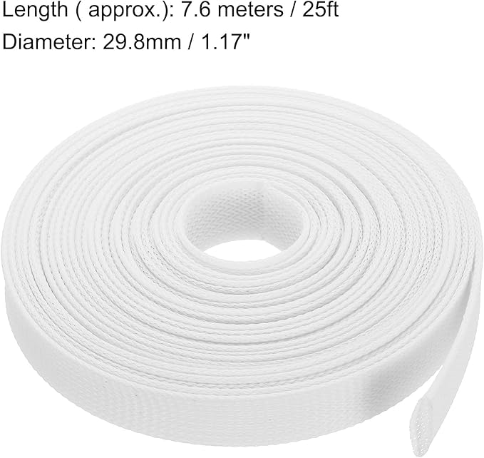 uxcell Expandable Sleeving,1 3/16-inch 25ft Cable Sleeve, White