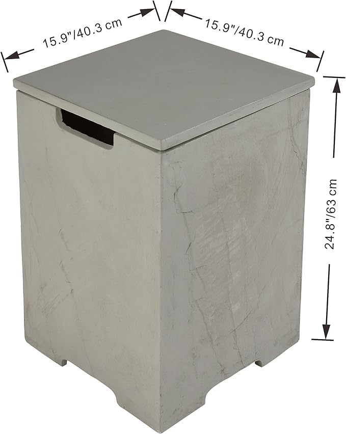 AMS Fireplace | Elementi Tall Square Space Gray Propane Tank Cover | Concrete GFRC base | 15.9 × 15.9 × 24.9 inches | Suited For Meteora and Capertee Fire Pit Tables