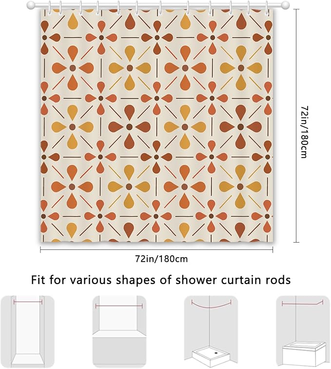 APROPHIC Mid Century Shower Curtains for Bathroom, Vintage Geometric Bathroom Decor Set, Washable Kitchen Retro Decorations Waterproof Polyester Fabric Shower Curtain with Hooks, 72x72 Inch