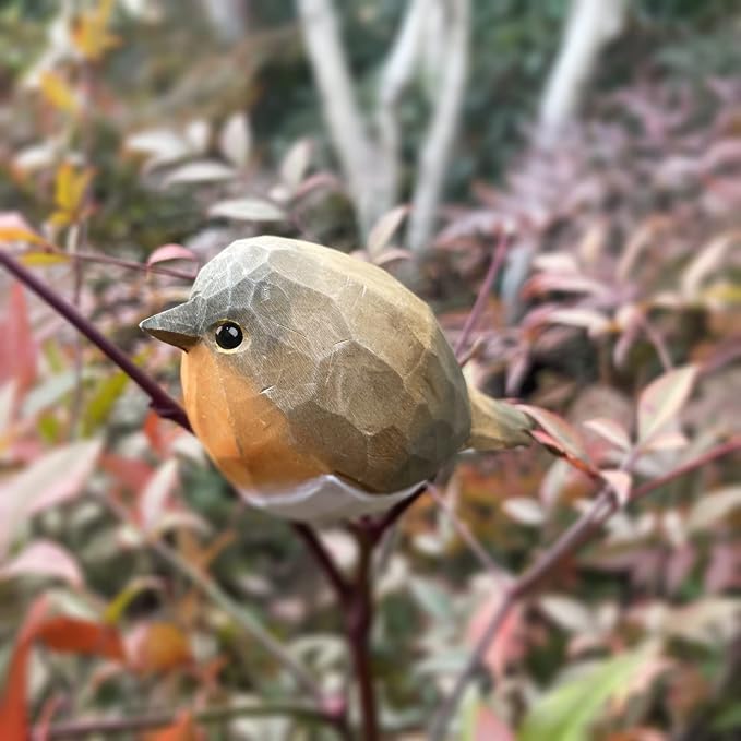 Hand Carved Painted Wooden Bird Figurines for Home Decor, Statue for Bird Lovers, Housewarming, Birthday, Christmas, Anniversaries (NO.1-Fat Robins)