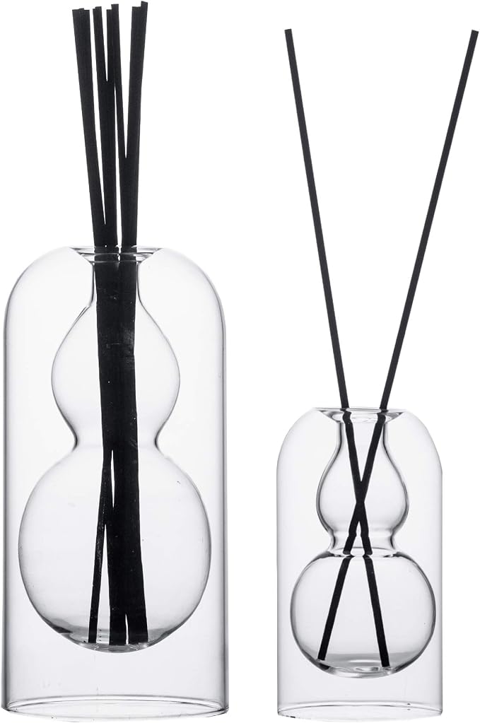 Empty Glass Fragrance Reed Diffuser Bottles,for Essential Oil, with 16pcs Black Reed Sticks,Minimalist Decor,2pcs/Set.
