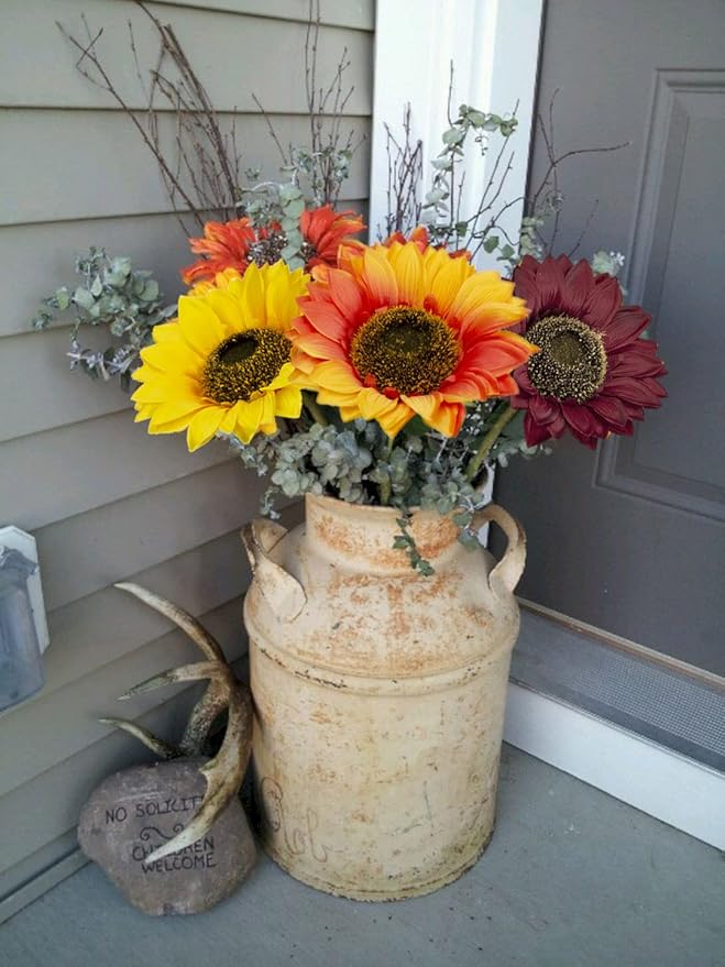 8 Pcs Large Sunflowers Artificial Flowers 6" Full Bloom Long Stem Artificial Sunflower 25.6" Tall Sun Flowers Giant Silk Sunflowers with Stem Fake Sunflower Floral Arrangement for Home Wedding Decor