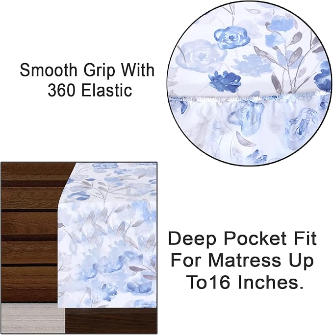 RUVANTI 100% Cotton Full Size Bed Sheets, 4 Pieces, Soft & Breathable Percale Weave Bedding, Deep Pocket 16", Hotel Standard, Crisp Cool Feel, Durable, Perfect Sheet Set Floral, Monotones
