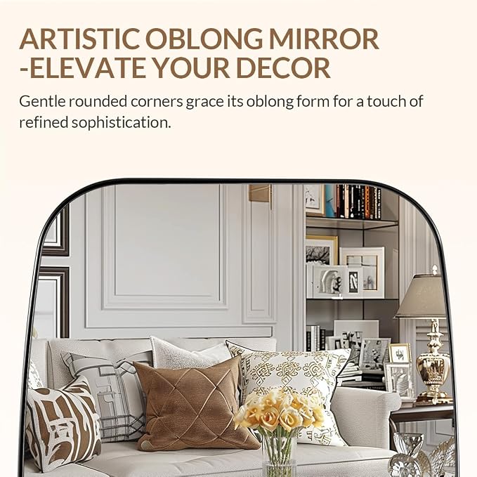 ANDY STAR 32x48 Chrome Bathroom Mirror, Oblong Silver Mirror with Stainless Steel Metal Frame, Oval Vanity Mirror for Over Sink, Modern Anti Rust Wall Mounted