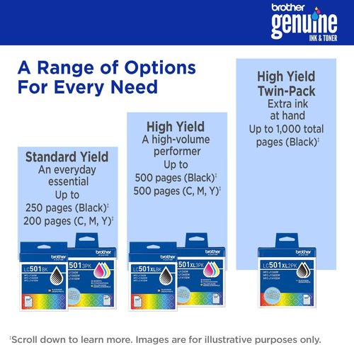 Brother Genuine LC501XL2PK High Yield Black Ink Cartridges - Twin Pack for Work Smart Printers
