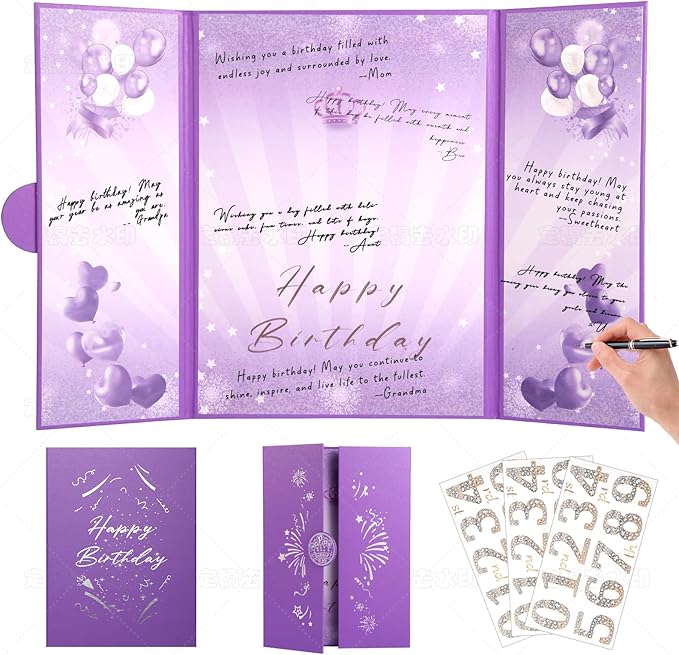 Puple Gold Birthday Party Decorations,18" x 12" Creative Birthday Decorations Guest Sign in Book Alternative, for Men and Women of All Ages, Happy Birthday Party Supplies