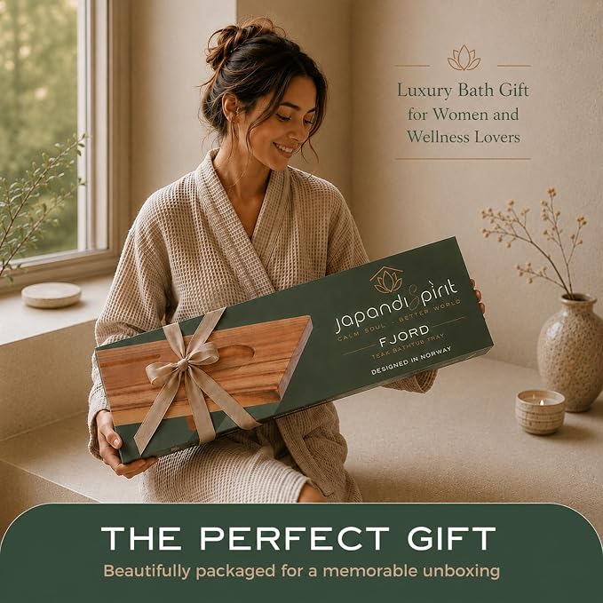 Teak Bathtub Tray for Tub 29” | Bath Tub Tray Wood for Small Tubs, Bath Tray for Tub, Bathtub Trays for Tub, Bath Table Tray for Home Spa | Fjord by JapandiSpirit