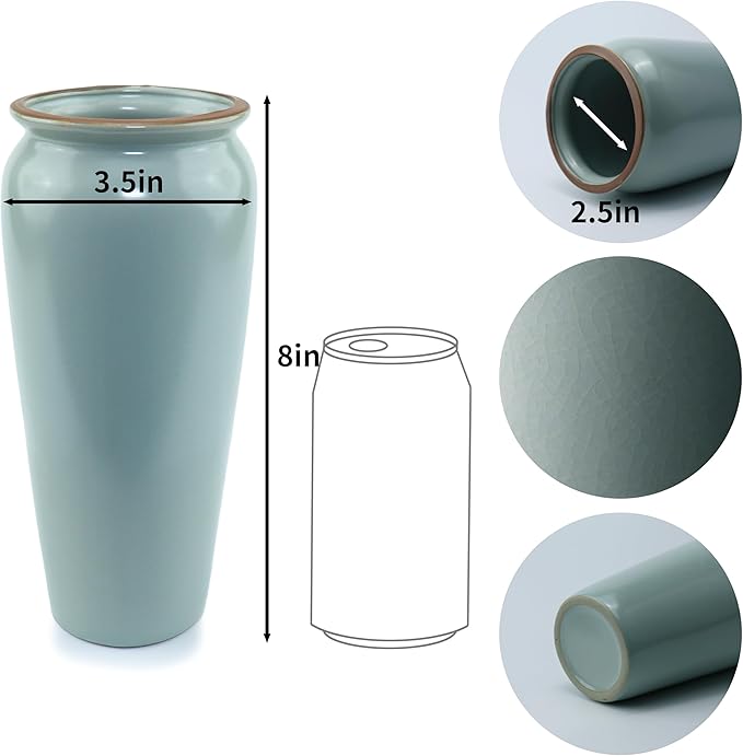 8-inch ice Cracked Glazed Ceramic vase, Modern Eastern Style Ceramic vase, Dining Table, Central Living Room Shelf Decoration (TQ02)