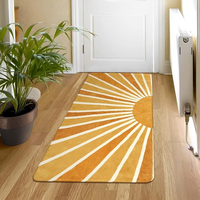 Lahome Washable Sun Boho Runner Rug: 2'x4' Non-Slip Distressed Sun Print for Hallways, Entryways, Laundry, Kitchen, Bedroom, Bathroom & Nursery