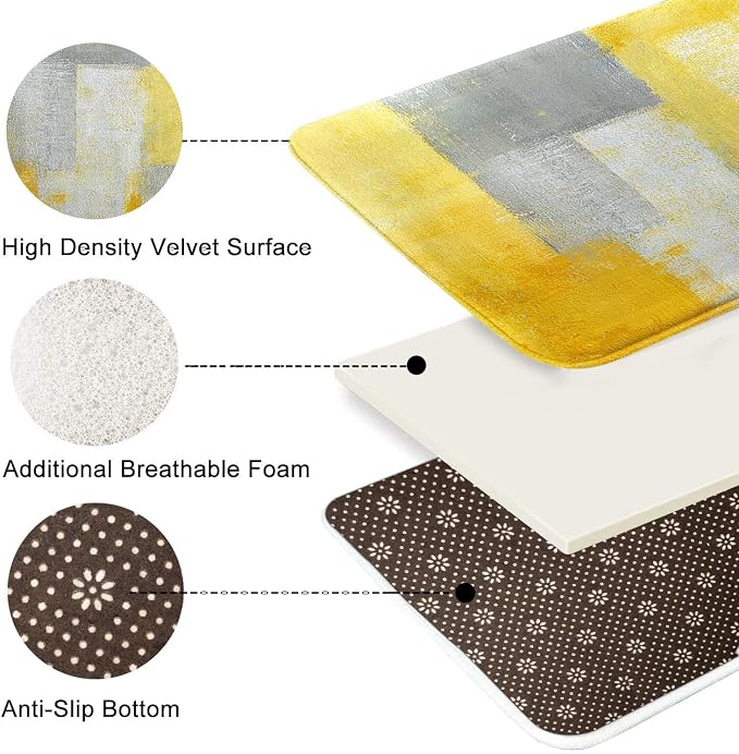 Britimes Bath Mat for Bathroom Yellow Gray Abstract Graffiti Geometric Bath Rug Floor Mat Bathroom Decorations 16x24 Inches for Kitchen Bedroom Indoor