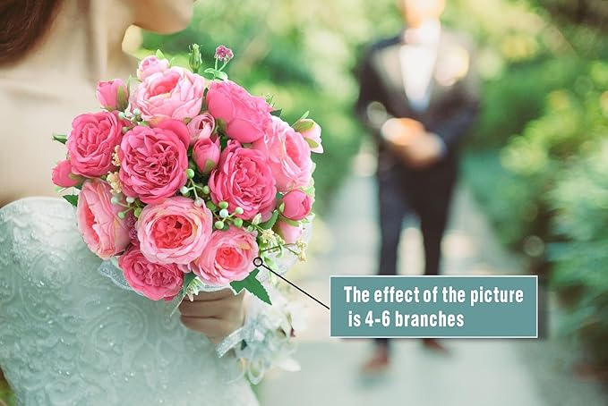 4 Bunches Peonies Artificial Flowers, Silk Peonies Flowers Fake Bouquet Faux Floral Arrangements for Centerpiece Table Wedding Party Home Decor (4, Rose Red & Pink)