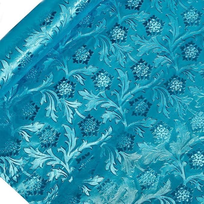 Paper Mart Sky Blue Floral Foil, 20 Inches by 10 Yards, Poly Lined, Embossed Flower Wrapping Paper for Bouquets, Plants, and Decor