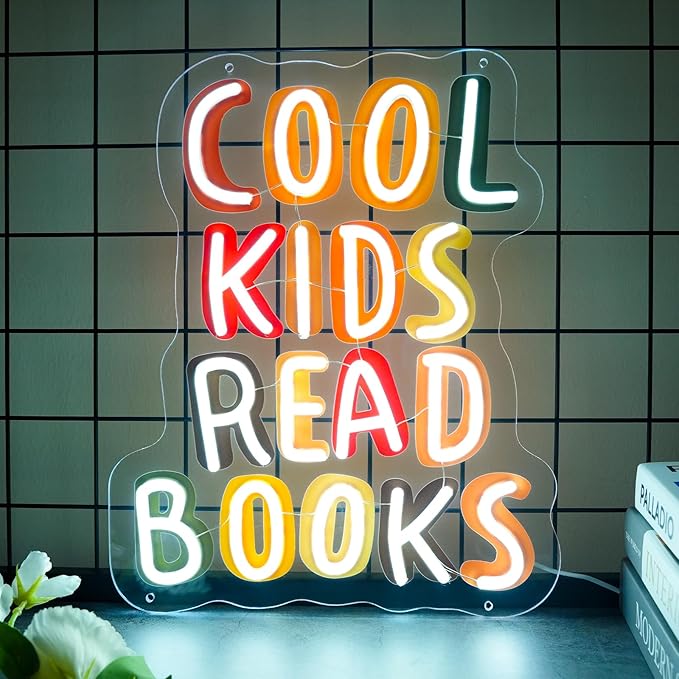 Cool Kids Read Books UV Neon Sign, Handmade Light Up USB 3D Wall Art Wall Decor Sign Light for Book Club Classroom Read Corner Kid's Reading Study Room Home Library Librarian Bookworm Gift-15.7"x12.6"