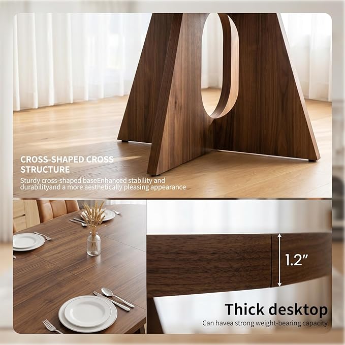 HIPIHOM Modern Round Expandable Dining Table Set for 6, 43.3"-59" Walnut Kitchen Table with 6 PU Leather Chairs, 7-Piece Mid-Century Dining Room Set